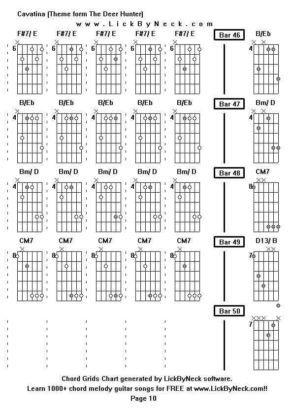 Chord Grids Chart of chord melody fingerstyle guitar song-Cavatina (Theme form The Deer Hunter),generated by LickByNeck software.